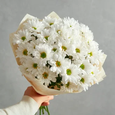 Монобукет из белых хризантем