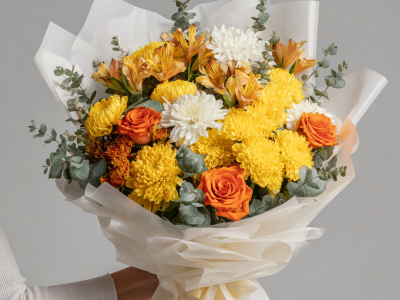 Букет с хризантемами «Золотая осень»