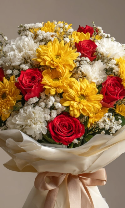 Букет с хризантемами «Осенний луч»