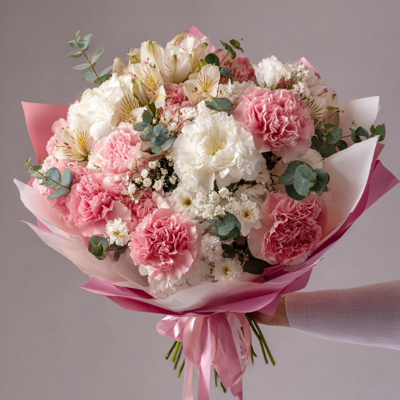 Букет с гвоздиками «Нежный румянец»