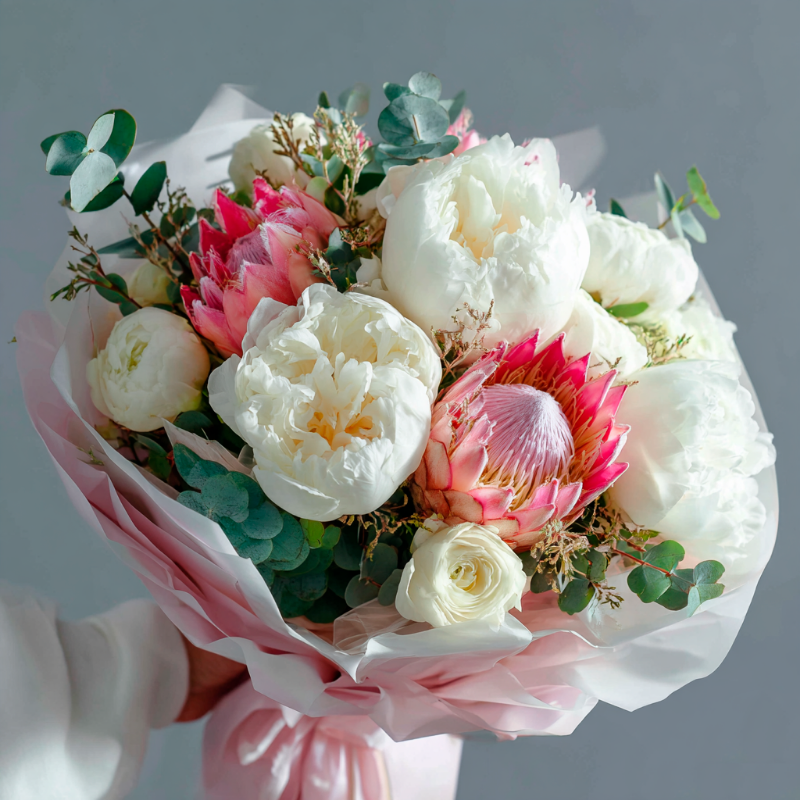 Букет с пионами «Румяный этюд»