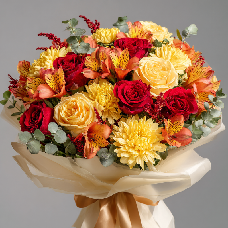 Букет с хризантемами «Огни сентября»