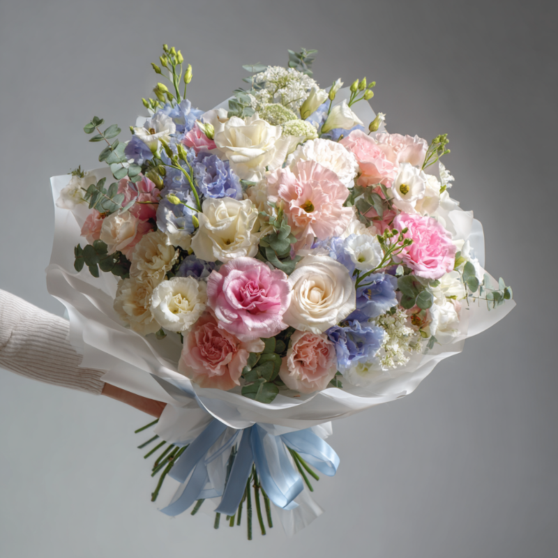 Букет с эустомами «Прозрачная весна»